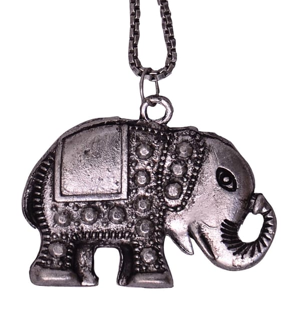 Funky Necklace with long chain for girls, Oxidised Metal Elephant Pendant (30026)