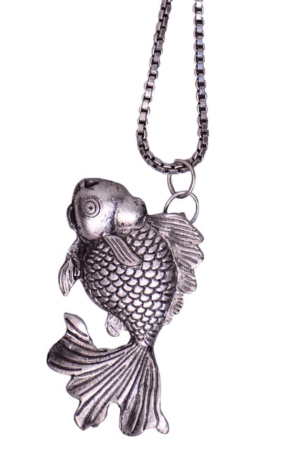 Funky Necklace with long chain for girls, Oxidised Metal Fish Pendant (30024)