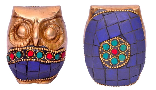 Owl Statue Sculpted in Brass with gemstone work (10645)