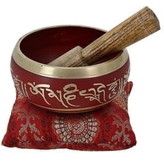 5 Inches Bell Metal Tibetan Buddhist Singing Bowl Red With Cushion & Hammer10779
