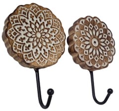 Wooden Wall Hooks: Set Of 2 Mandala Design Decorative Hangers (10939)
