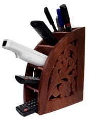 Carved Wooden Remote Control Holder Organizer With 5 Slots (10933)