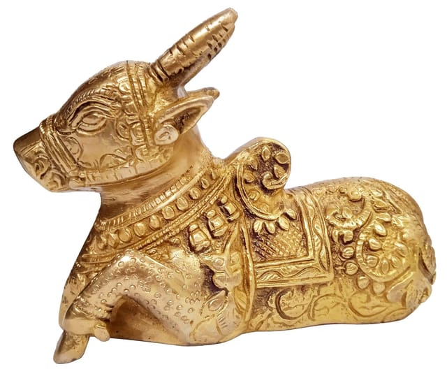 Rare Collection Nandi Bull Statue: Brass Idol With Intricate Sculpting (10923)
