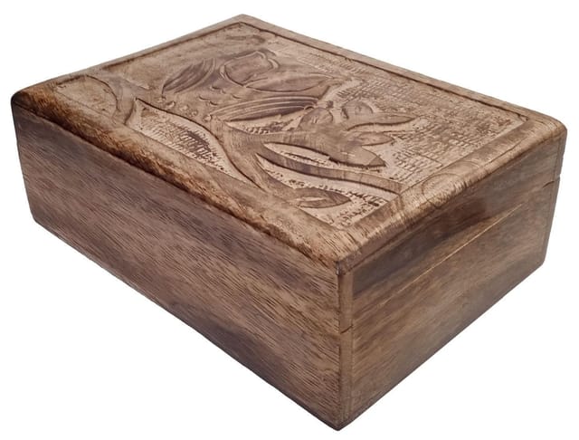 Wooden Handcarved Box Night Owl: For Jewelry, Trinkets, Cards, or Tea Bags, Distress Brown (10790)