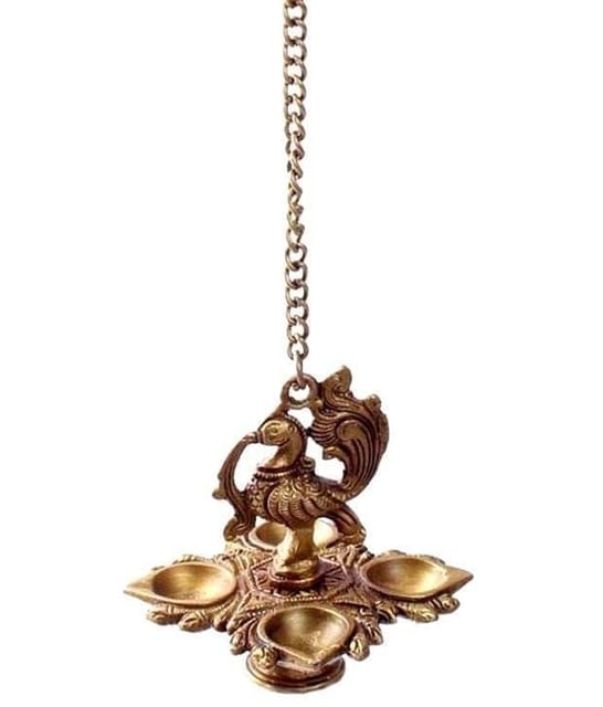 Brass Peacock Hanging Diya Deepak Oil Lamp In Copper Finish: For Home Temple, Door, Hallway, Porch Or Balcony; Unique D?cor Gift (10982)
