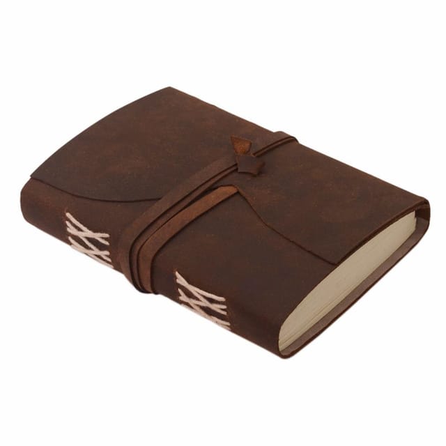 Leather Journal (Diary Notebook) 'Infinity Loop': Naturally Treated Paper In Oil Pull-up Leather Cover Button Strap For Corporate Gift Or Personal Memoir (11114)