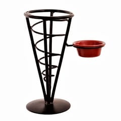 Iron Serving Basket Snacks Tray With Dips Chutney Bowl: For Chips, Fries, Snacks 'Magic Cone' (11212)