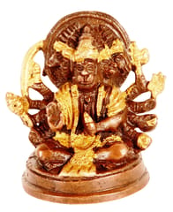 Brass Idol Hanuman Bajrangbali In Panchmukhi Avatar: Unique Copper Gold Finish Statue (11316)