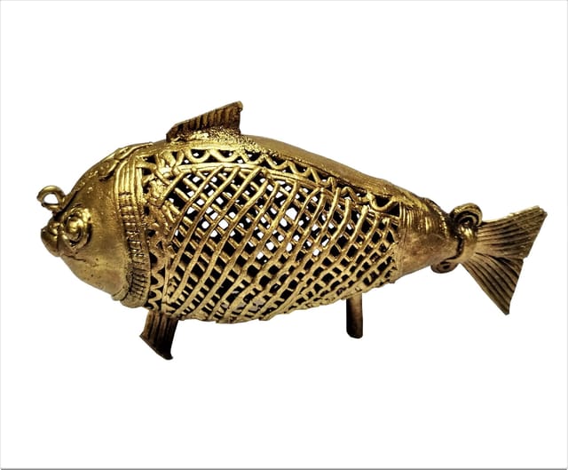 Brass Dhokra Art Fish Vintage Statue; FengShui Vastu Significance Gift Showpiece (11534)