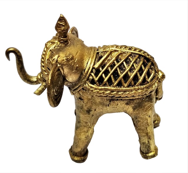 Brass Dhokra Art Elephant Vintage Statue; FengShui Vastu Significance Gift Showpiece (11533)