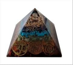 Seven Chakra Pyramid with Reiki Symbols: Energy Field Of Amethyst, Lapis Lazuli, Green Aventurine, Camel Color Agate, Jasper Red, Red Cornelion & Copper (11513)