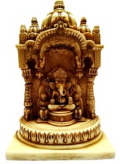 Resin Idol Lord Ganesha with Siddhi & Biddhi in Temple: Stone Finish Statue (11644)