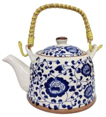 Ceramic Kettle 'Blue Beauty': 500 ml Tea Coffee Pot, Steel Strainer Included (11623)