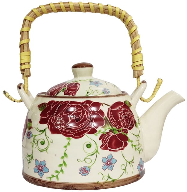 Ceramic Kettle 'Forest Bloom': 500 ml Tea Coffee Pot, Steel Strainer Included (11612)