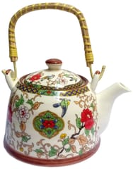 Ceramic Kettle 'Nature Forest': 850 ml Tea Coffee Pot, Steel Strainer Included (10145A)