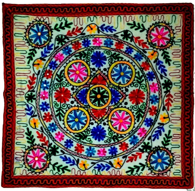 Cotton Tapestry 'Riot of Colors': Vintage Embroidery Table Cover or Wall Hanging (11775)