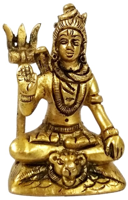 Brass Idol Shiva Mahadev: Small Statue for Home, Temple or Car Dashboard (11755)