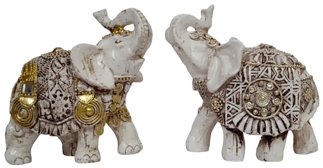 Polyresin Statue Set 'Mystic East': Two Spectacular Elephants with Buddha Relief (11870)