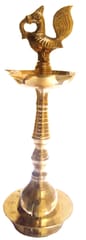Brass Kuthu Vilakku Inauguration Oil Lamp: Peacock Design?Diya, 9 inches (11761A)