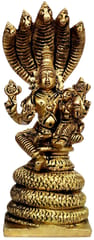 Brass Statue Vishnu-Lakshmi (Laxminarayana) on Sheshnag: Rare Collectible Statue (12067)