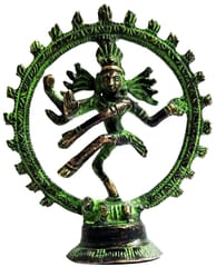 Brass Idol Nataraja: Antique Finish Mini Statue of Siva in Cosmic Dance (12060)