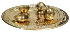 Pooja Plate Thali: Diya, Katori Bowl, Sindoor-Chawal Box, Incense Sticks Stand (12238)
