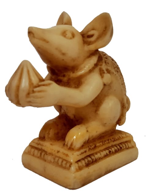 Stone Finish Statue Ganesha Vahana Mooshak: Collectible Resin Idol Mouse With Modak (12373)