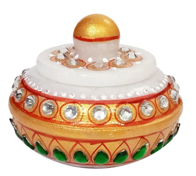 Marble Decorative Box: Small Box For Sindoor / Kumkum, Prasadam, Or Rings, Small Jewelery Items, Use as Ring Proposal Box (12352)