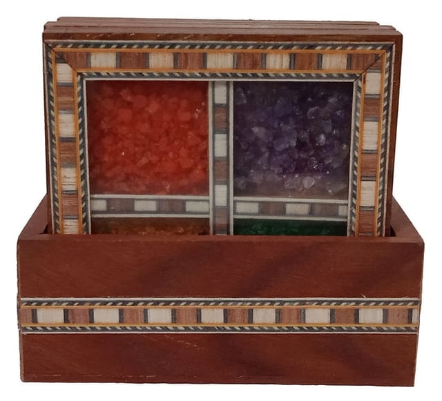 Wooden Coasters Set Of 4: Colorful Gemstones Filled Gift Souvenir (12523)