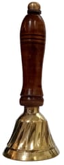 Brass Handheld Bell with Wooden Holder: Ghanti For Temple Arti Pooja (12575)