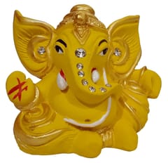 Resin Idol Kaan Ganesha: Clay Finish Artistic Statue For Home Temple, Car Dashboard Or Gift, Yellow, Big (12621D)