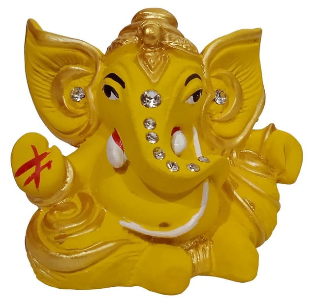 Resin Idol Kaan Ganesha: Clay Finish Artistic Statue For Home Temple, Car Dashboard Or Gift, Yellow, Big (12621D)