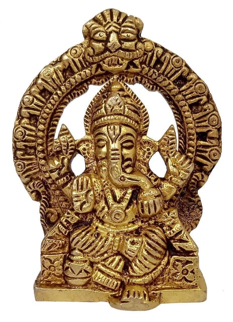 Brass Idol Ganesha In Mandap: Decorative Statue For Home Temple (12172A)