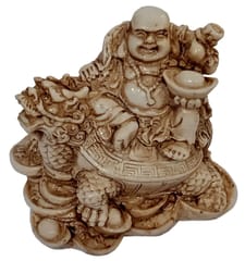 Resin Idol Laughing Buddha On Holy Dragon: Stone Finish Statue (12489H)