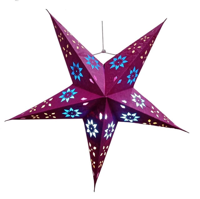 Fuchsia Rani Pink Paper Star: Hanging Lantern With Cutwork Design For Christmas New Year Celebration Party Decoration (chst15)