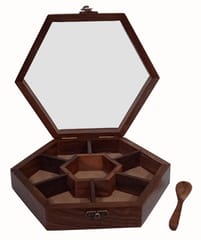 Wooden Masala Spice Storage Box: 7 Slots for Spices Trinkets Jewellery (12336A)