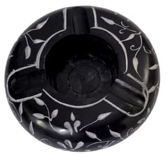 Stone Ashtray: Flower Design Carved Ash Tray Or Candle Stand (12677)