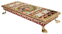 Wooden Aasan Chowki With Meenakari Work: Peacock Design Rectangle Plinth Stool Stand For Placing Idols, Vases or Artefacts (12665A)