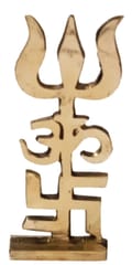 Brass Trishool Trident Om Swastik Statue: Lord Shiva Mahadev's Mythological Weapon For Home Temple (10912A)