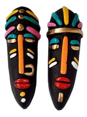 Terracotta Clay Tribal Masks: Set Of 2 Decorative Wall Hanging, Small (12706)