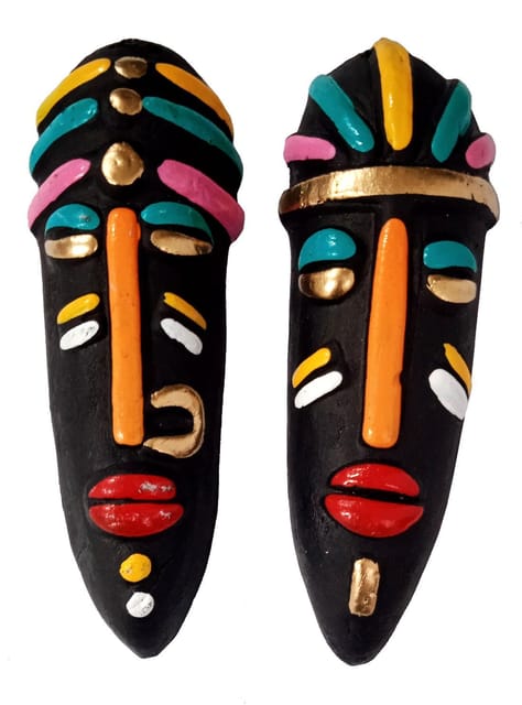 Terracotta Clay Tribal Masks: Set Of 2 Decorative Wall Hanging, Small (12706)