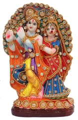 Resin Idol Radha Krishna Raasleela: Stunning Colorful Statue With Artificial Pearl Beads (12704)