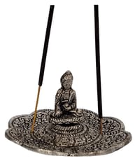 Metal Incense Stick Holder Agarbatti Stand: Buddha On Flower (12639E)