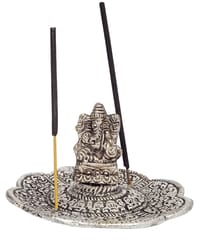 Metal Incense Stick Holder Agarbatti Stand: Ganesha On Flower (12639D)