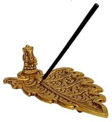 Metal Incense Stick Holder Agarbatti Stand: Ganesha On Leaf (12639B)