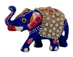 Metal Figurine Elephant: Enamelled Meenakari Artwork With Glittering Beads (10470A)