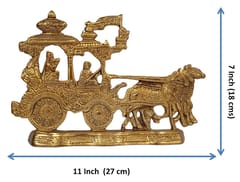 Metal Statue Mahabharat Geeta Arjun Chariot (Rath) With Krishna & Hanuman: Decorative Idol For Home Temple Or Walls (12696)