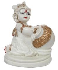 Resin Idol Bal Gopal Makhan Chor Krishna White Statue With Beaufil Facial Features (12003A)