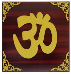 Wooden Wall Hanging Om Aum: Glittering Golden Spiritual Decorative Panel For Door Or Wall (12742A)