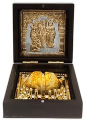 Resin Puja Gift Box: Ram Sita Lakshman Hanuman Ram Durbar With Golden Feet Paduka For Travel Or Gifting (12394G)
